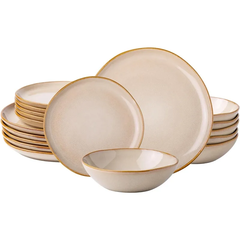 

Ceramic Dinnerware Sets,Handmade Reactive Glaze Plates and Bowls Set,Highly Chip and Crack Resistant | Dishwasher & Microwave