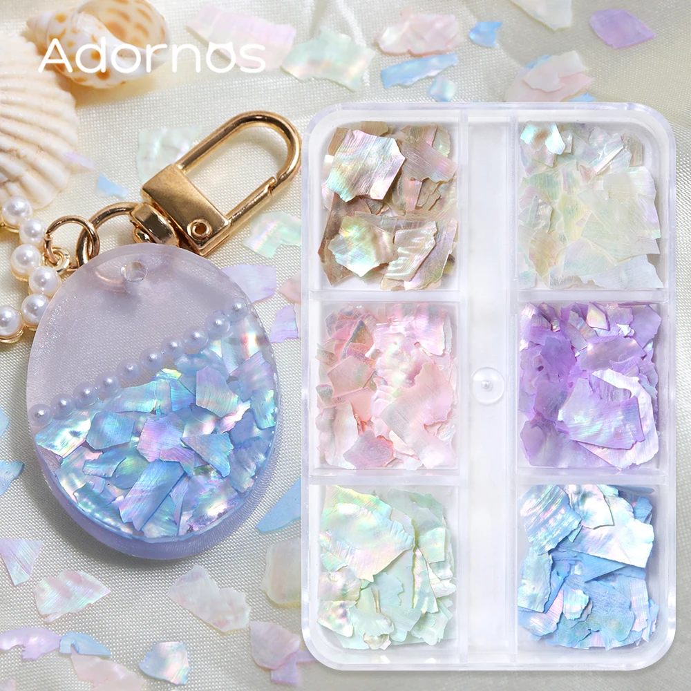 6 Colors Irregular Aurora Seashell Slices Epoxy Resin Filling Sparkling Shell Flakes Summer Gifts DIY Keychains Pendants Making