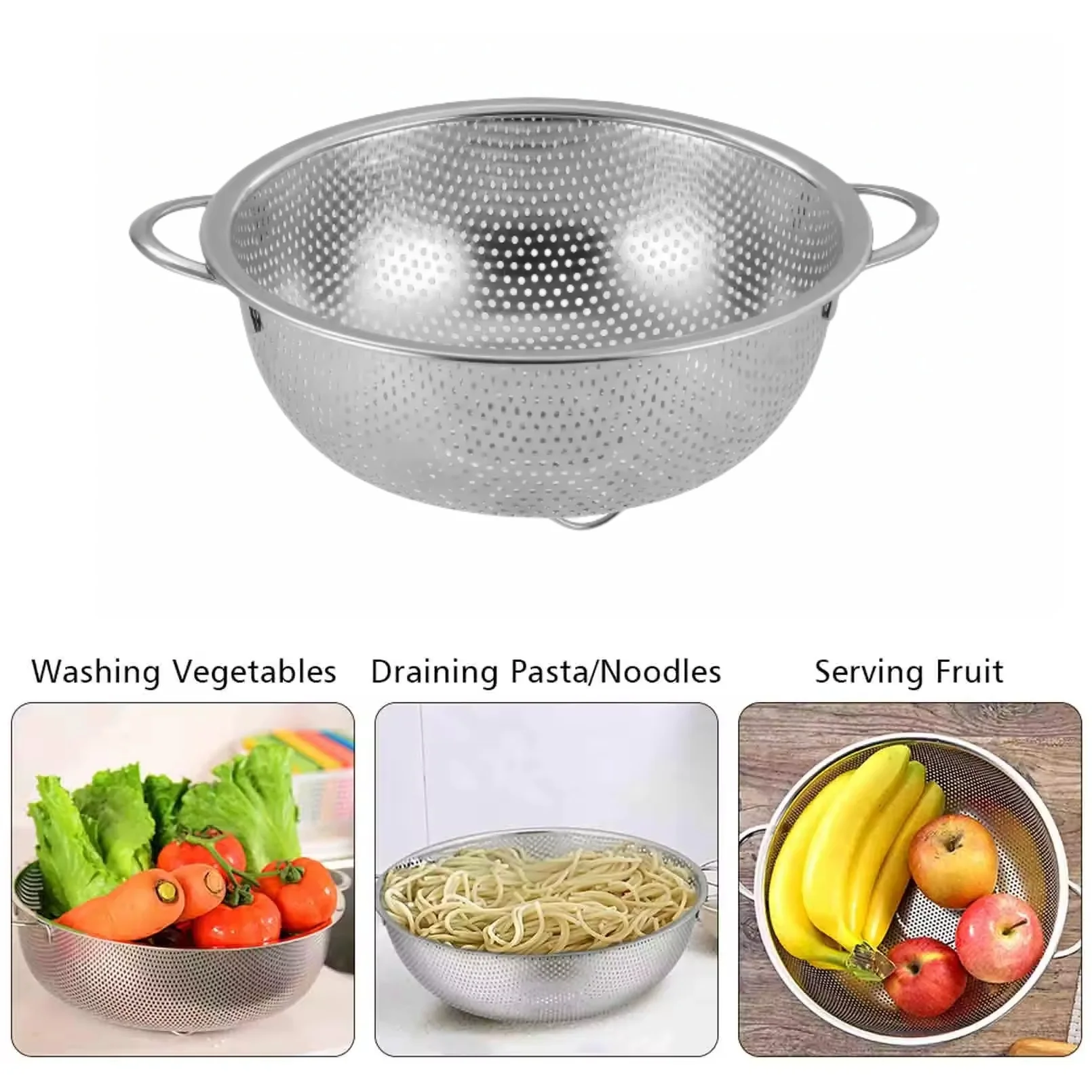 Stainless Steel Drain Basket, Vegetable Washing Basket, Perforated Basket, Rice Washing Basket, Sieve and Filter Water