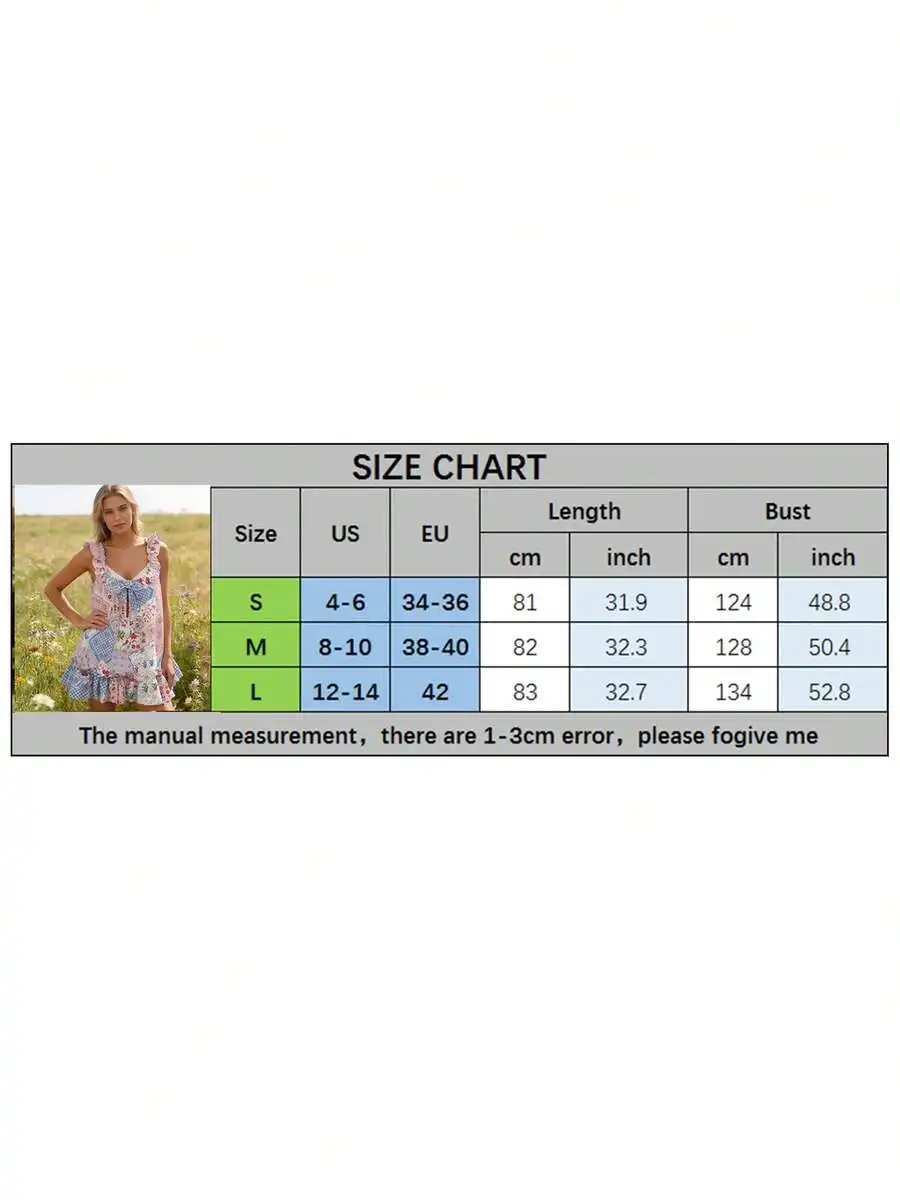 

Women Floral Sleep Dress Loose Ruffle Trim V Neck Sleeveless Mini Pajama Casual Summer