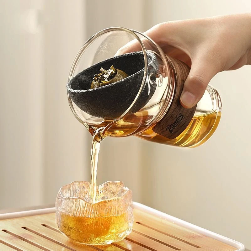 Semi-Automatic Glass Tea Maker Infuser Poreless Filtration Teapot Rotation Teaware for Home Office Travel Gong Fu Tea set