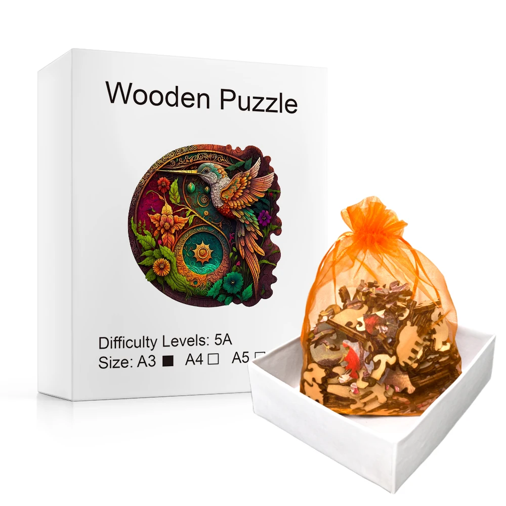 Jigsaw PuzzleHummingbird Disc Wooden Colorful, Alien Shape Animal Jigsaw Puzzle Adult Stress Relief Super Difficult EducationaL