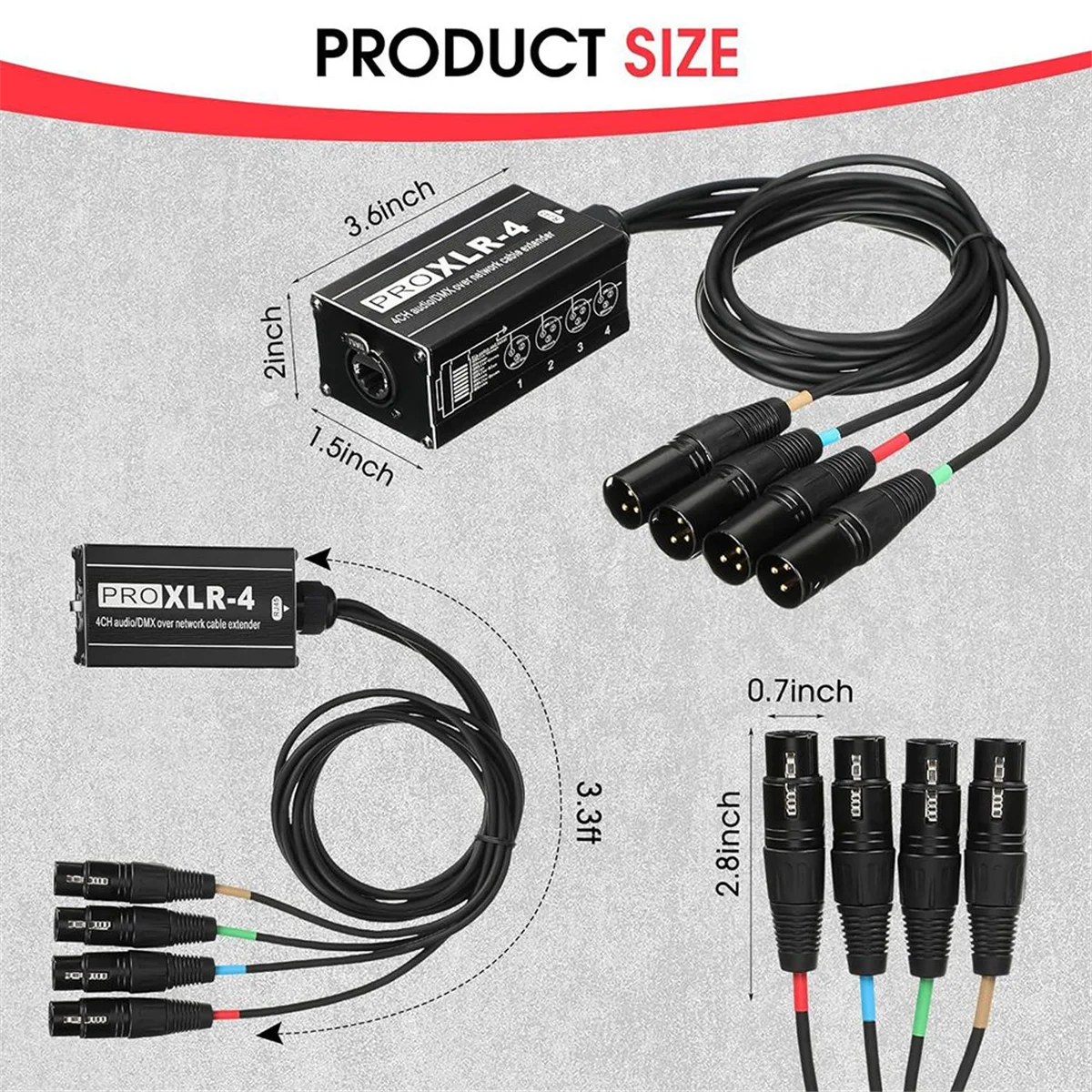 HHTL RJ45 to 4 Channel XLR Audio 3 Pin Splitter for Snake Cable Network Extension for Stage or Studio Recording Male