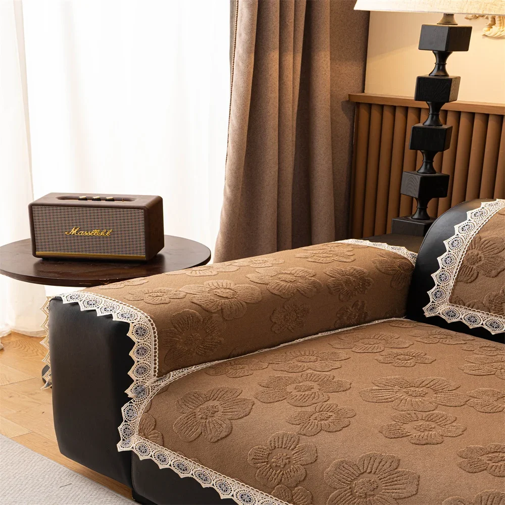 Retro Chenille Sofa Cushion Cover Universal Non-Slip Fixed Straight Row All-Seasons Slipcover for Home Comfort