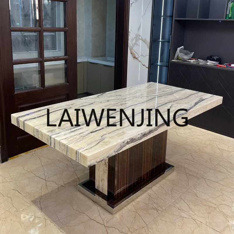 

Natural travertine dining table, simple and modern, marble furniture, European dining table