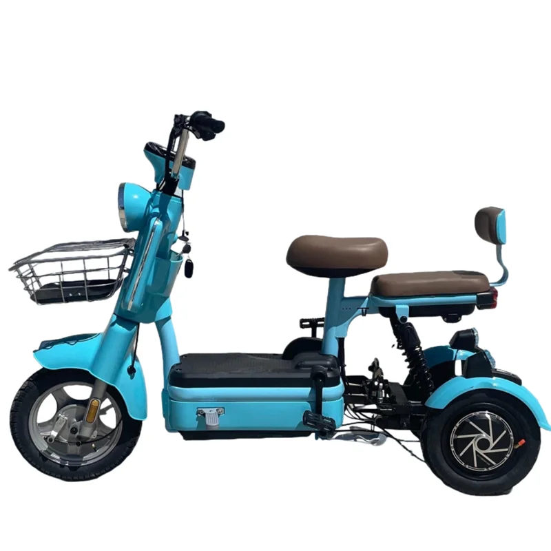 Parent Child Dual Motor Electric Tricycle For Elderly With Two Seats 800W 48V Blue/Green lightweight mobility scooter 3 wheel
