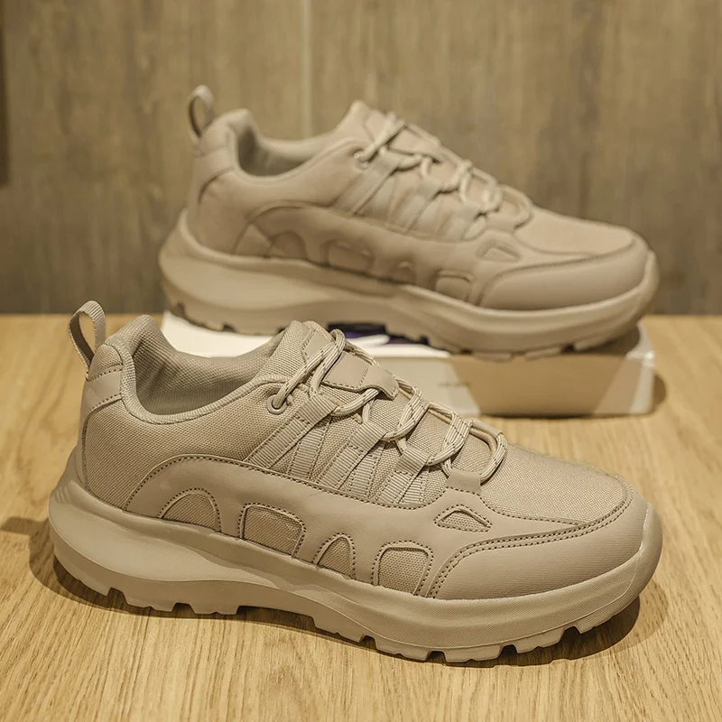 

Бежевые удобные легкие туфли на толстой подошве, весна 2024, мужская повседневная обувь, однотонные дышащие нескользящие мужские кроссовки