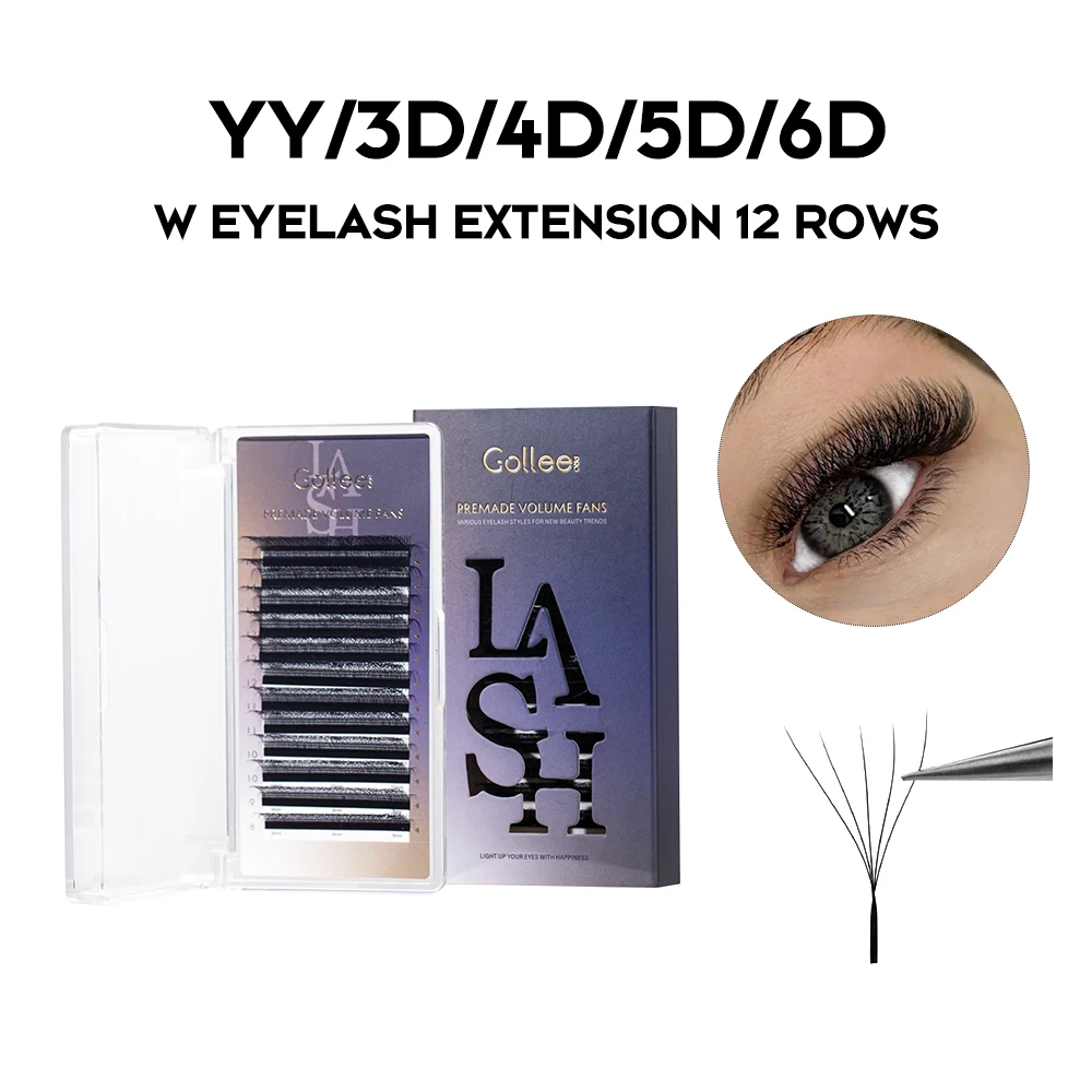 12Row Premade Fan Lashes YY Shaped D Curl Individual Eyelash Super Soft PBT Fiber YY Lash Extension 3D/4D/5D/6D W Shape Lashes