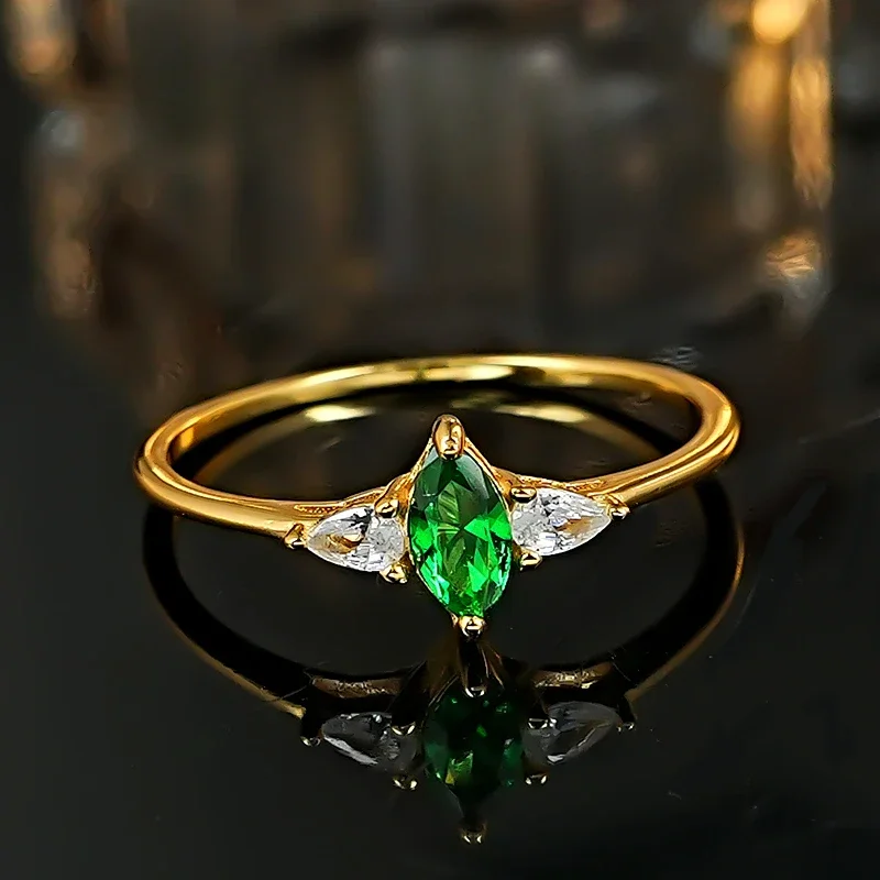 Light luxury green tourmaline horse eye 925 silver ring set with high carbon diamond, compact and versatile,elegant and feminine