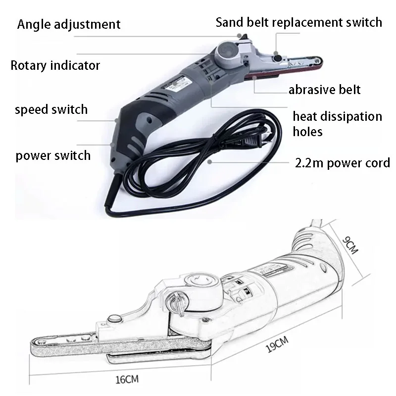 220V Small Woodworking Diy Micro Mini Sander Handheld Belt Machine Abrasive Polishing Grinder With Sanding Belt