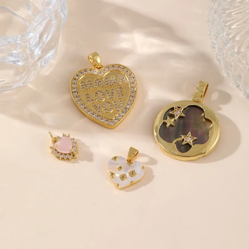 Hot‑selling Copper Inlaid Zircon Charms,Geometric Star & Heart Classic Black High‑Grade DIY Jewelry Making Accessories