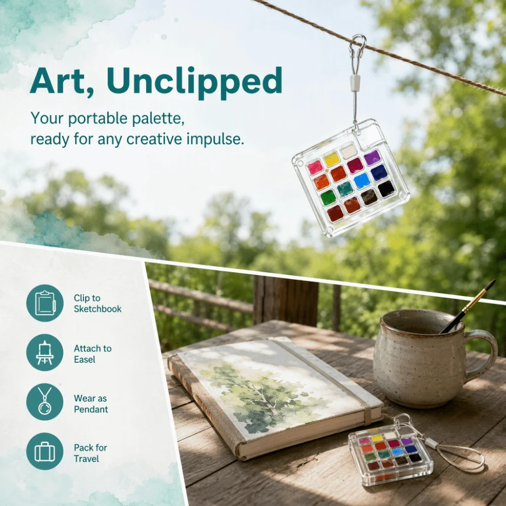 15Color Mini Watercolor Paint Set Compact & Easy-to-Carry with Acrylic Storage Box Pocket Watercolor Pigment Kit PocketSized