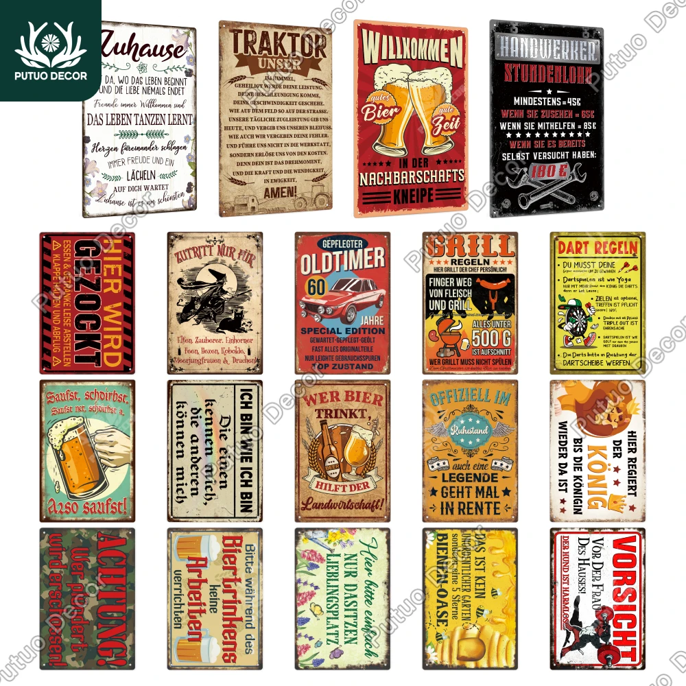 Putuo Decor 1pc German vintage metal tin sign, wall Art Deco family farmhouse office cafe Coffee shop, Gifts for friends