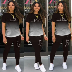 Summer Two Piece Set Women Tracksuits Sets ECG Printed T Shirt Pants Sports Suit For Women Clothing