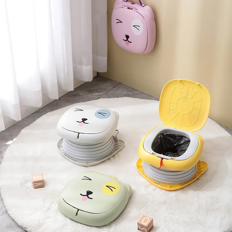 Children's Folding Toilet Cartoon Cat Toilet Boys and Girls Portable Baby Toilet Outdoor Camping Emergency Travel Foldable Potty