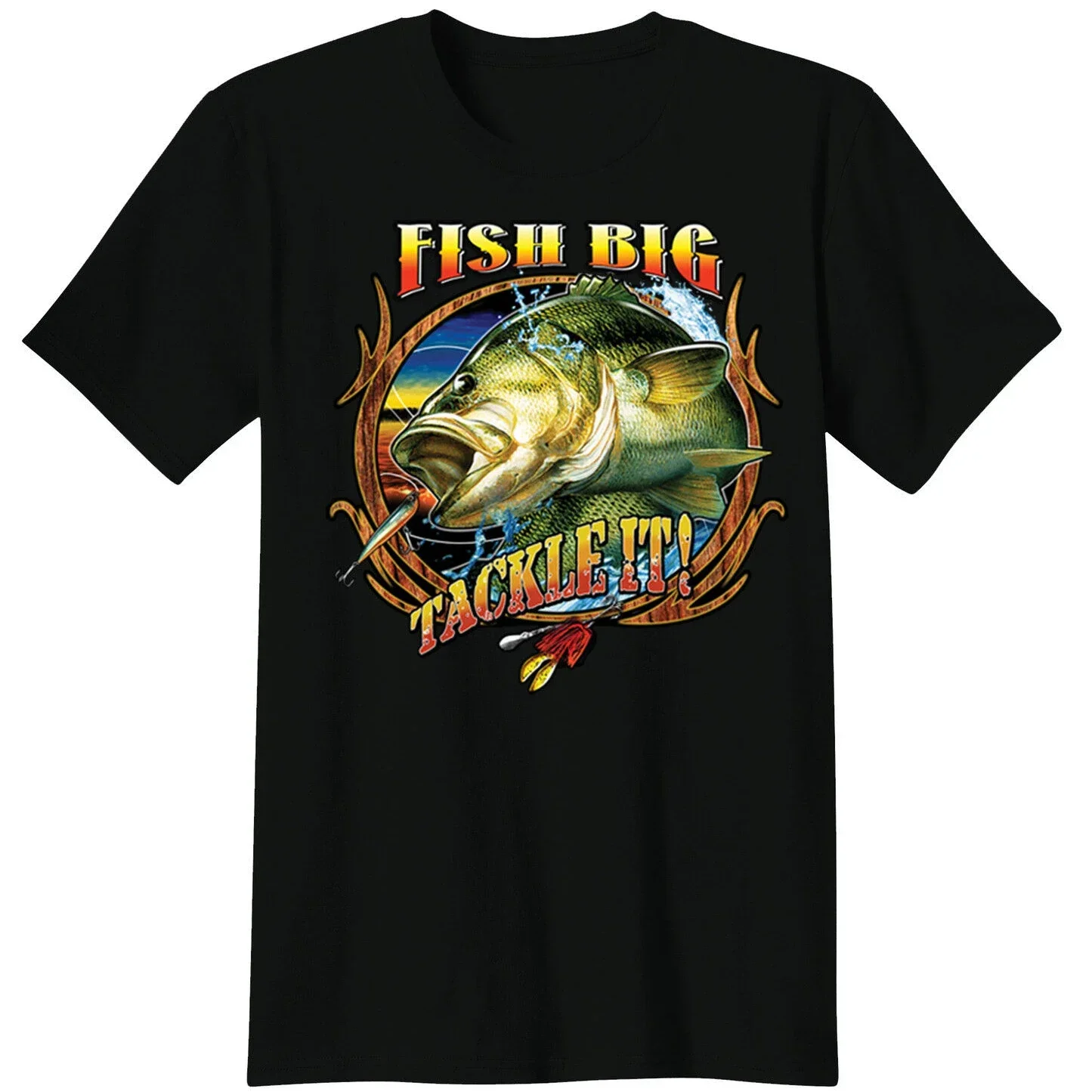 

Fish Big Tackle It. Funny Bass Fresh Water Fishing Angler Gift T-Shirt Short Sleeve 100% Cotton O-Neck Casual Mens T-shirt New