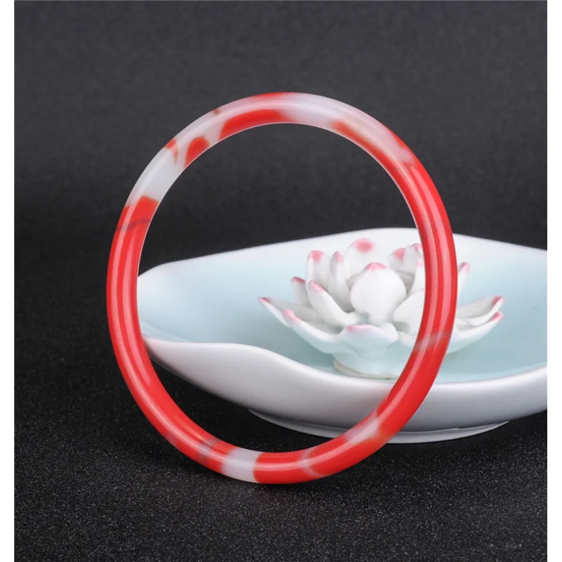 Xinjiang Hotan red and white , gold-threaded , chicken blood stone round style, thin jade bracelet, women'