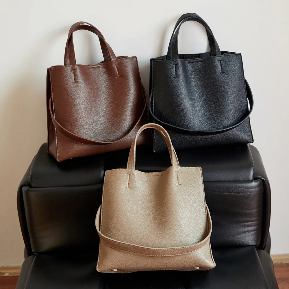 

SHELKSBAG Quality Leather Handbag Women Tote Shopper Bags Designer Large Capacity Shoulder Crossbody Bag with Double Handle