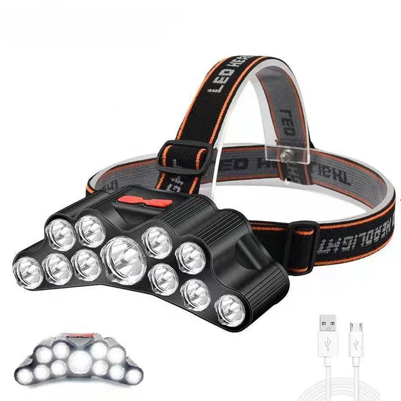 11 LED Headlamp Strong Light Head Lamp USB Rechargeable Headlight Built-in 18650 Battery Fishing Flashlight Outdoor Lantern