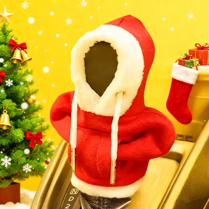 

Car Manual Automatic Shift Knob Cover Christmas Hoodie Universal Shift Lever Hoodie Sweatshirt Gear Shift Cover Interior Decor