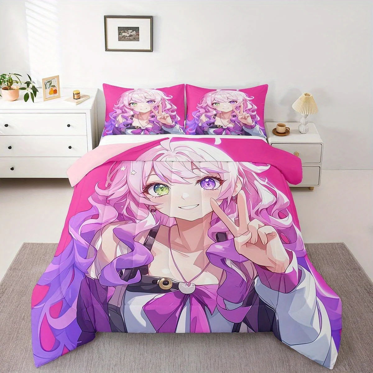 Erosebridal 2/3pcs Japanese Anime Bedding 3D Anime Comforter Set, Kawaii Japanese Style Bedding Comforter Sets Cartoon Uniform