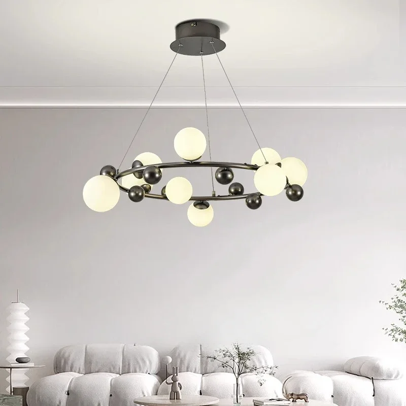

Nordic living room magic bean chandelier designer's single circle circular spherical restaurant bedside small chandelier master