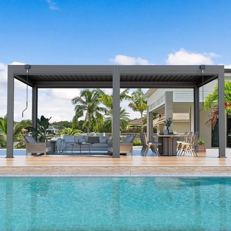 

[Factory Price] Hot Selling Design Bioclimatic Aluminum Gazebo Outdoor Sun Shading Motorized Louvered Roof Pergola Kits For Pati