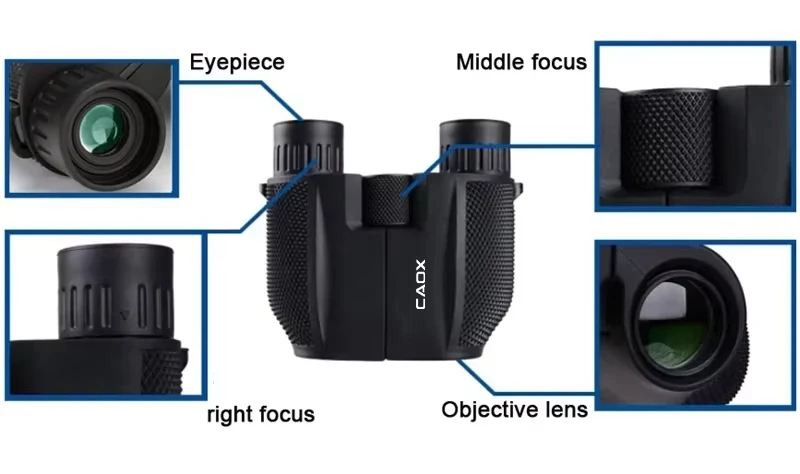 CAOX Fernglas 10X25 Langstrecken-Taschenfernrohr HD Teleskop Faltbares Kompaktes Bak4 Prisma Fernglas Optisches Zielfernrohr FMC-Linse für die Jagd – Detail 4