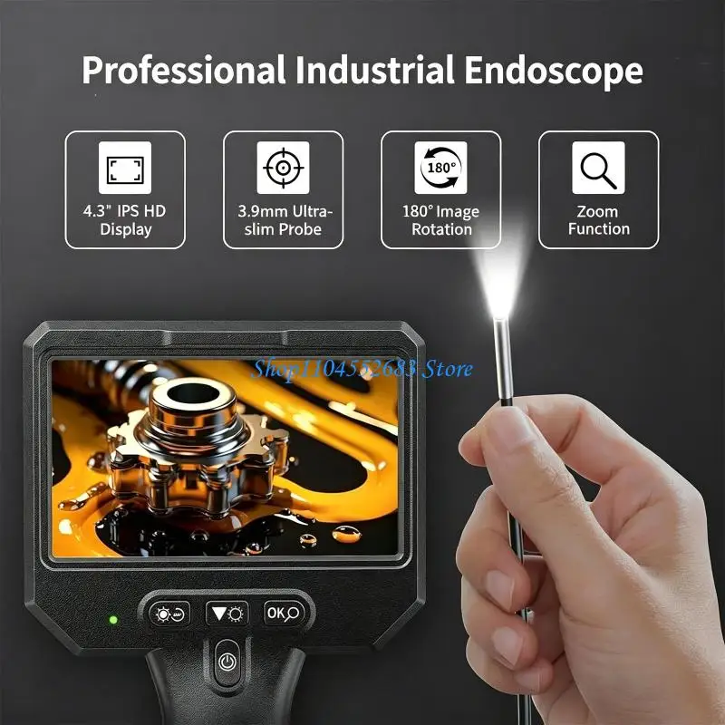 Industrial Borescope with LED Lighting and Color Display Unit for Repair Work 