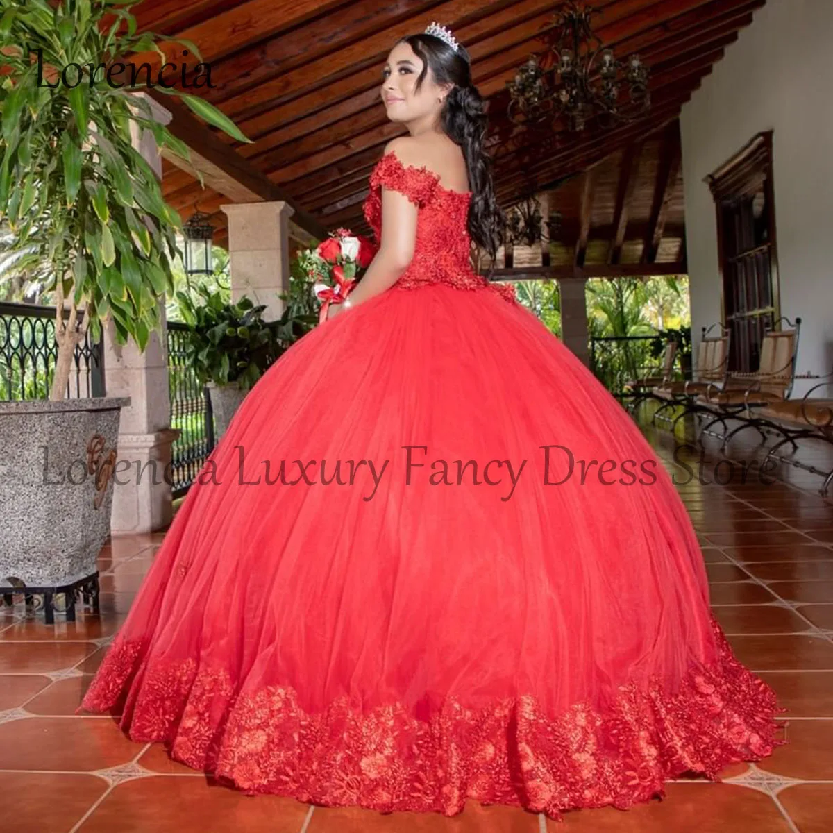 Мексиканское красное платье Quinceanera, официальное бальное платье с открытыми плечами и бусинами, милое 1516 2024, аппликация 3D цветочные платья XV лет