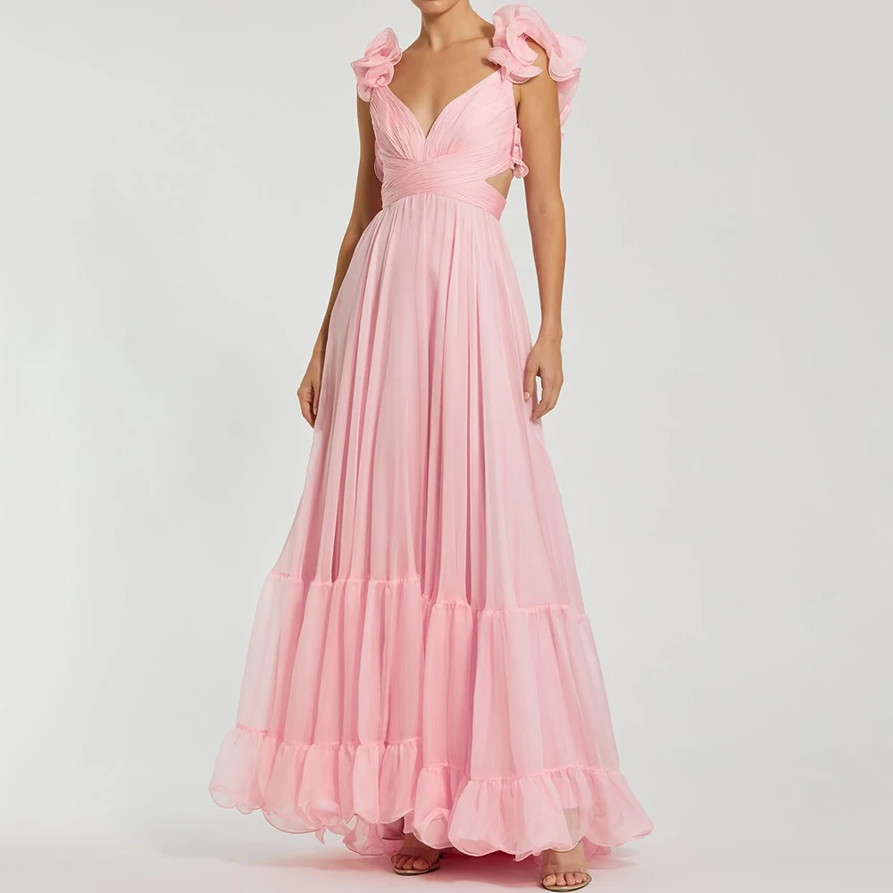 

Customized Mermaid Evening Dresses Floor-length V-neck Sleeveless Prom Gown Fashion Ruched Backless Lace-up Draped Party Gown