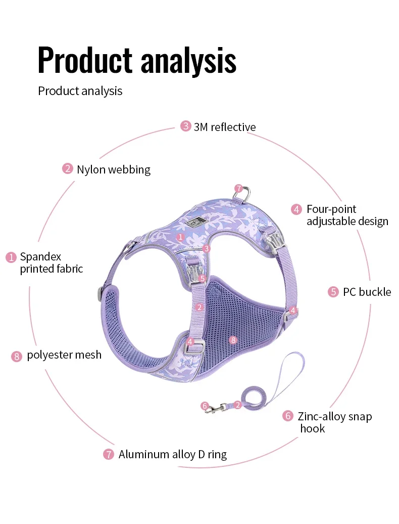 TRUELOVE Pet Pet Harness and Leash Set Lightweight Adjustable Quick-Release and Durable for Small Dogs and Cats TLH2918