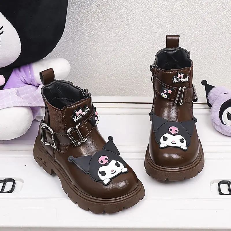 

Kuromi Anime Kawaii MINISO Ins Fashion Cool Warm Thick Boots Cute Cartoon Children Princess Martens Shoes Gifts for Kids