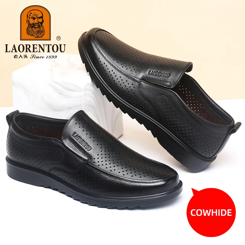 

Мужские дышащие кожаные туфли LAORENTOU, черные повседневные туфли из натуральной кожи, с перфорацией, на мягкой подошве, модель 907001w, 2019