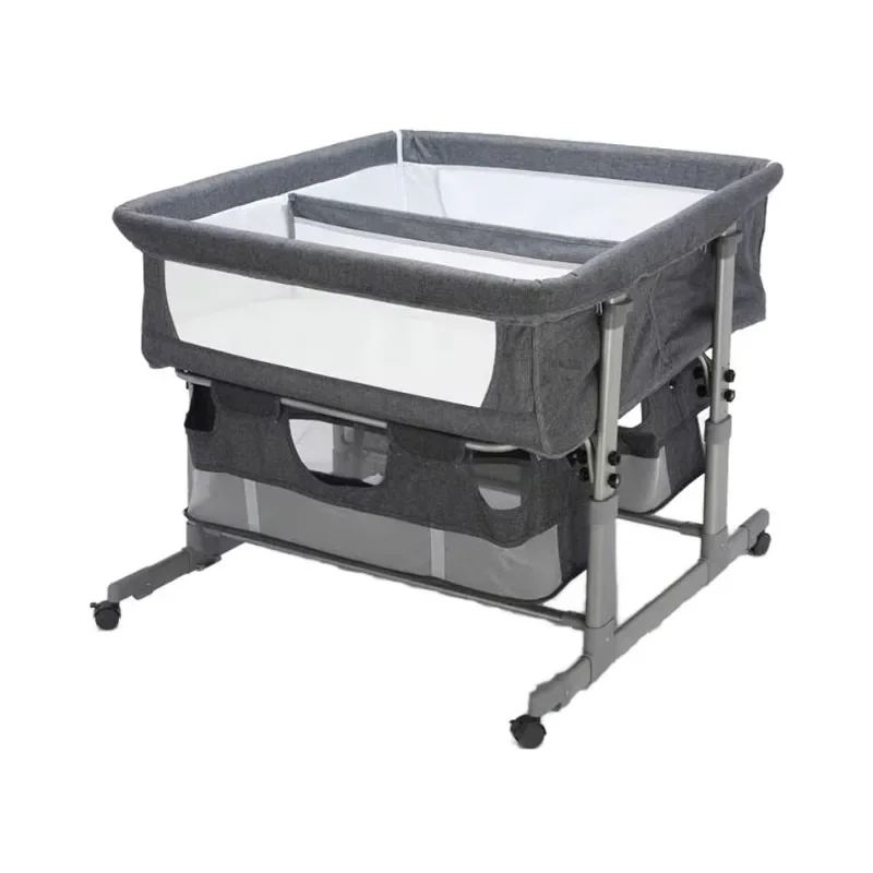 2026 New Model Twin Baby Crib With Height Adjustable And Foldable Bed Double Storage Basket For Bedroom School Or Hotel Use