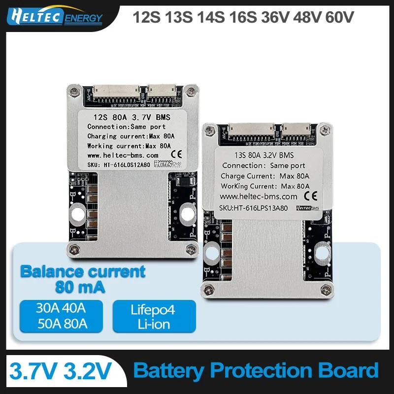 80A 12S 13S 14S 16S 24V 36V 48V 60V Lifepo4 Li-ion Lithium Battery Protection Board Balance BMS 3.7V 3.2V Energy Storage