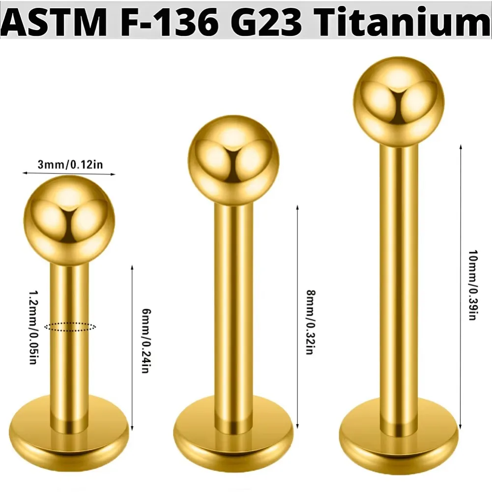 1PC Titanium 3mm Round Ball Internal Thread 6/8/10mm Rod Labret Lip Studs 16G Ear Tragus Cartilage Helix Body Piercing Jewelry