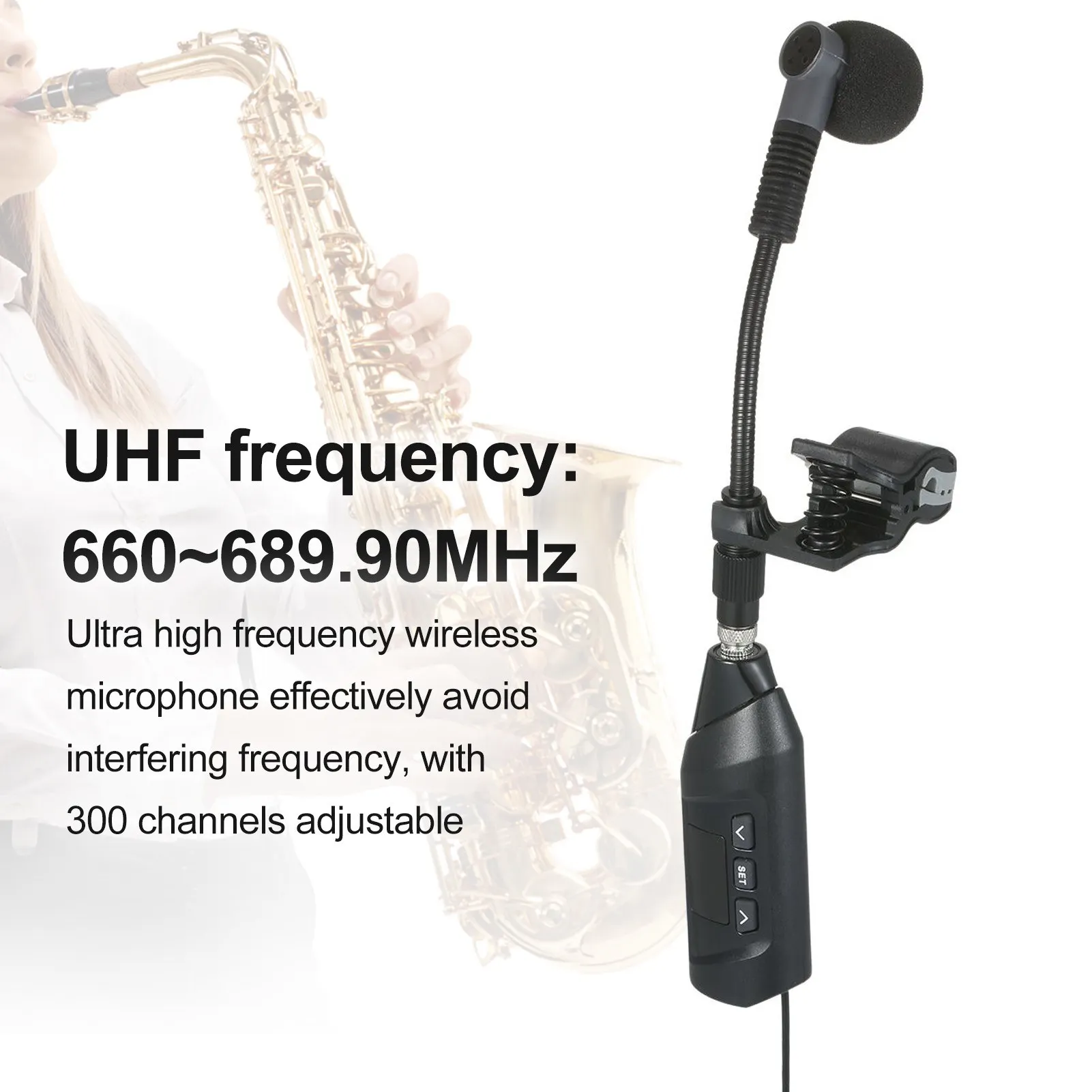 Baomic Saxophone UHF Wireless Microphone System TFT Digital Display Clip-on Microphone for Saxophone Trumpet Recording