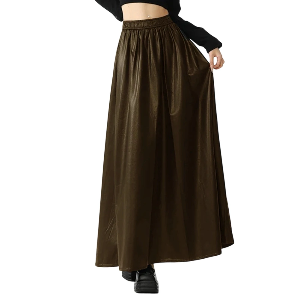 Gonna in pelle PU slim fit con elastico in vita Design a trapezio di media lunghezza per donna, adatta per ufficio, uso casual e formale