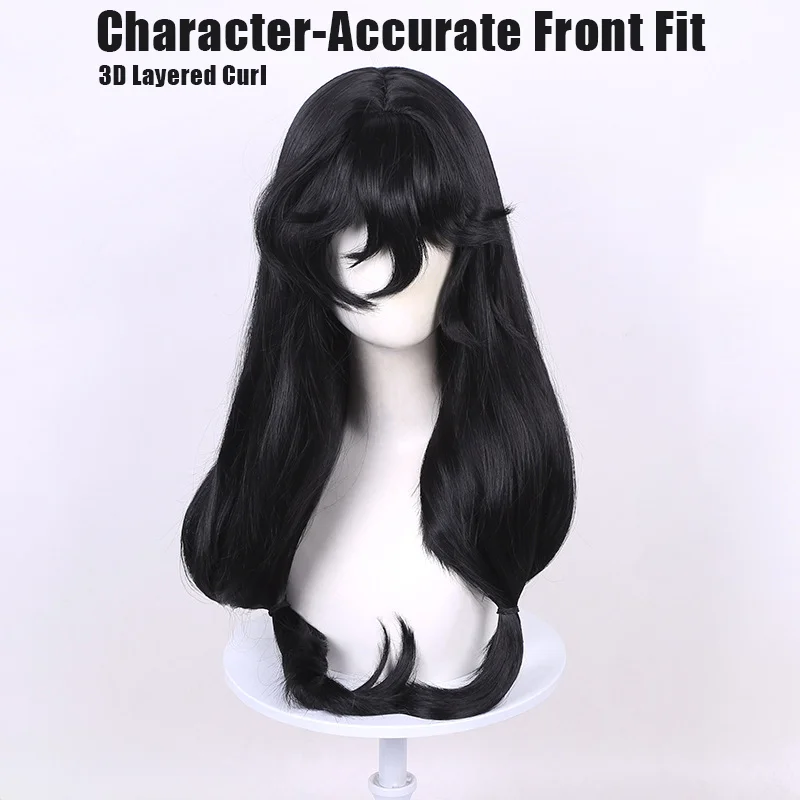 Game Freak Columbina Cosplay Wig Scalp Top Black Long Hair For Halloween Comicon Party Adult Women Men