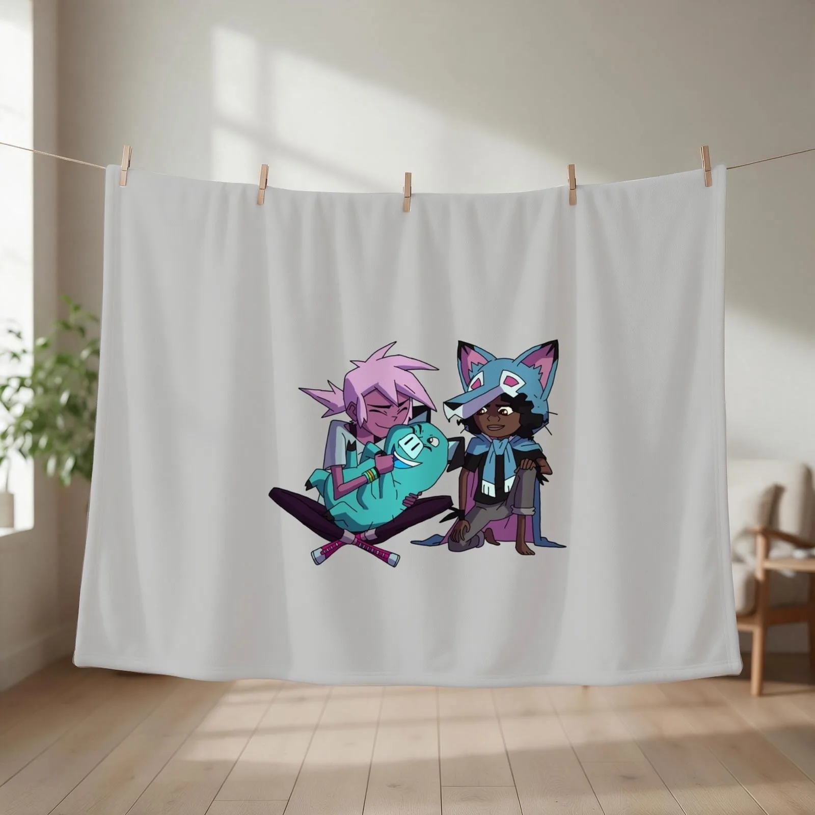 Kipo, Wolf & Mandu - Kipo And The Age Of Wonderbeasts Throw Blanket couch cozy soft plush fuzzy picnic outdoor blanket