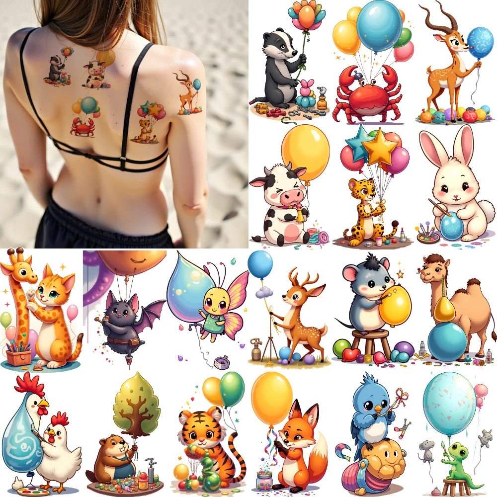 

28pcs Temporary Tattoo Balloon Stickers Cartoon Animal Stickers Waterproof Long-lasting Body Stickers For Cheeks