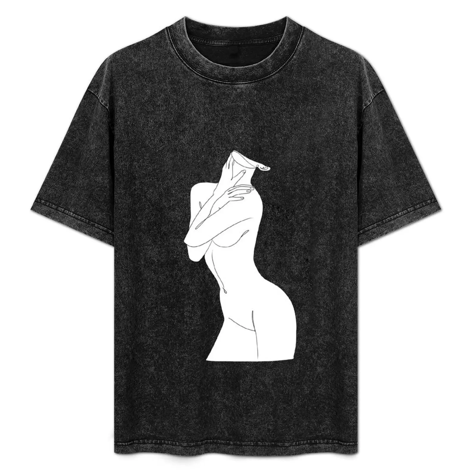 

Female Nude . Single Line Drawing T-Shirt quick drying graphic t shirts Men's cotton t-shirt