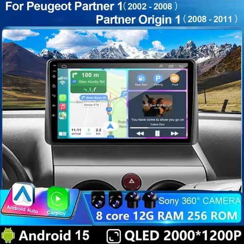 Para Peugeot Partner 1 2002 - 2008 Partner Origin 1 2008 - 2011 Android 15 Carplay Auto Radio reproductor de vídeo Multimedia GPS DSP
