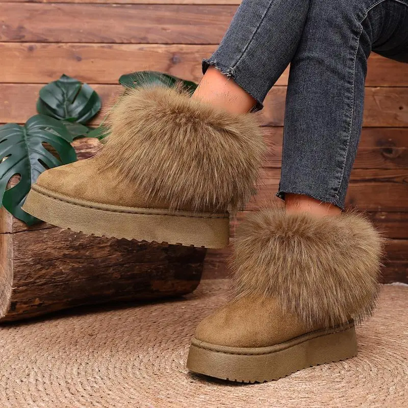 Luxury faux fox Fur ankle Boots for women Winter Warm suede Plush snow boots women Anti Slip Thick soled short Booties Women view 6