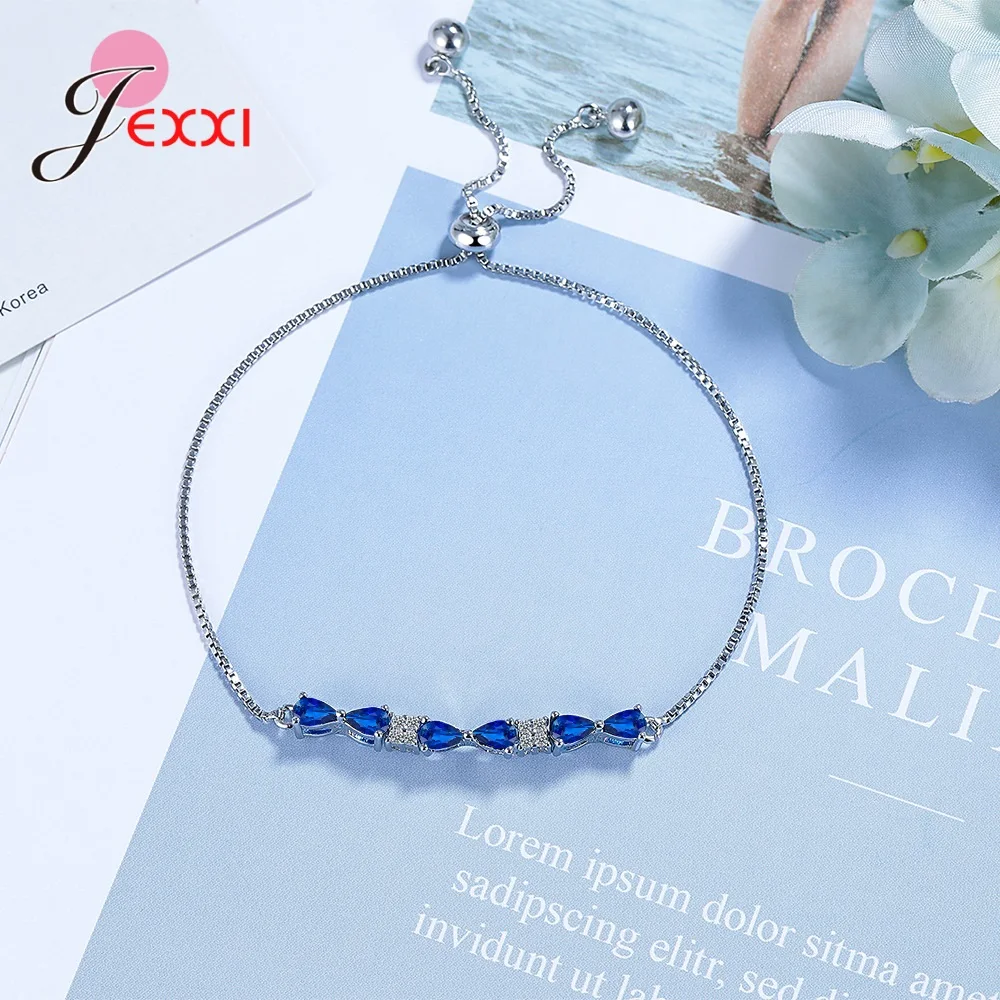 Luxury Genuine 925 Sterling Silver Charm Bracelet Sparkling Blue Bow Shaped Crystal Charms for Lady Weeding Party Jewelry Gift