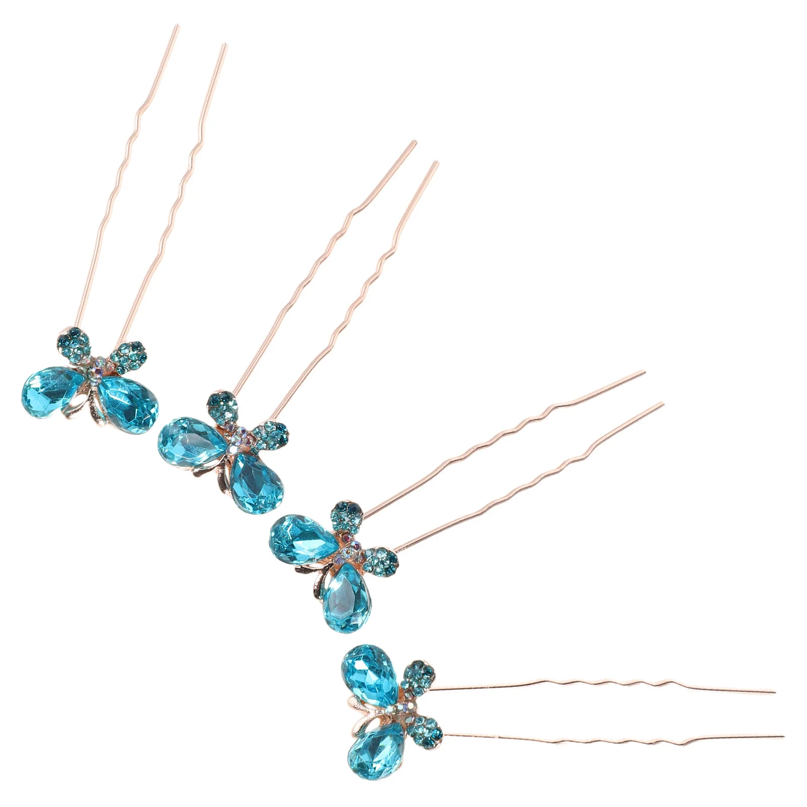 

4pcs U-Shaped Butterfly Hairpin Rhinestone Bun Stick For Women Bridal Wedding Party Hair Accessories Metal Hair Jewelry