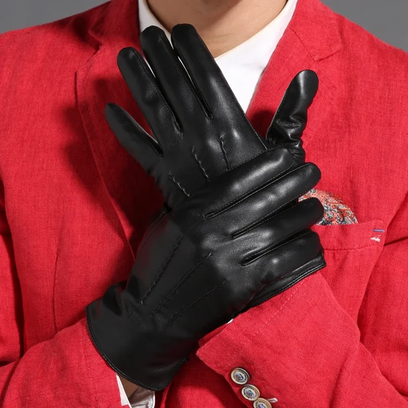 GOURS Winter Real Leather Gloves for Men Black Genuine Goatskin Gloves Fleece Lined Warm Soft Fashion Driving Mittens New GSM015