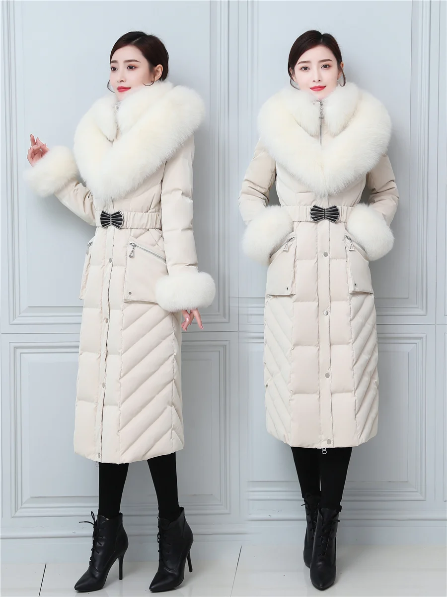 Luxury Fox Fur Collar Women Winter Down Coat Slim Thick Warm Puffer Jackets 2022 New Waterproof Female -30° Long Duck Down Coats