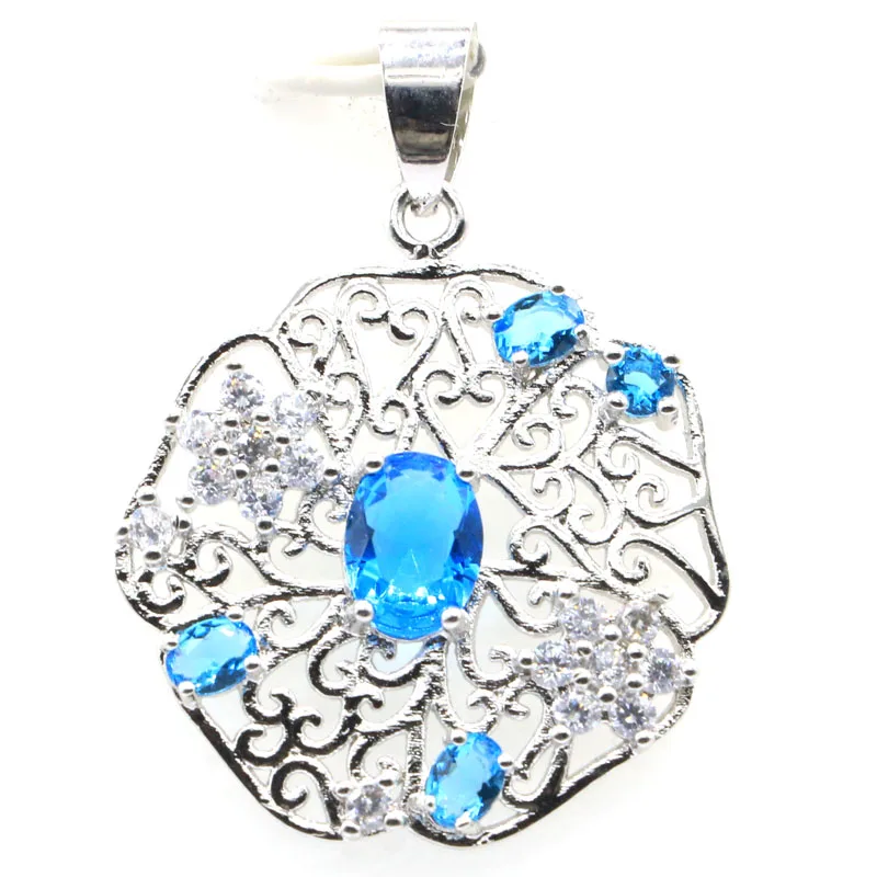 Buy 3 Get 1 Free 37x27mm Hollow Red Blood Ruby Swiss Blue Topaz Violet Tanzanite Pink Morganite CZ Silver Pendant